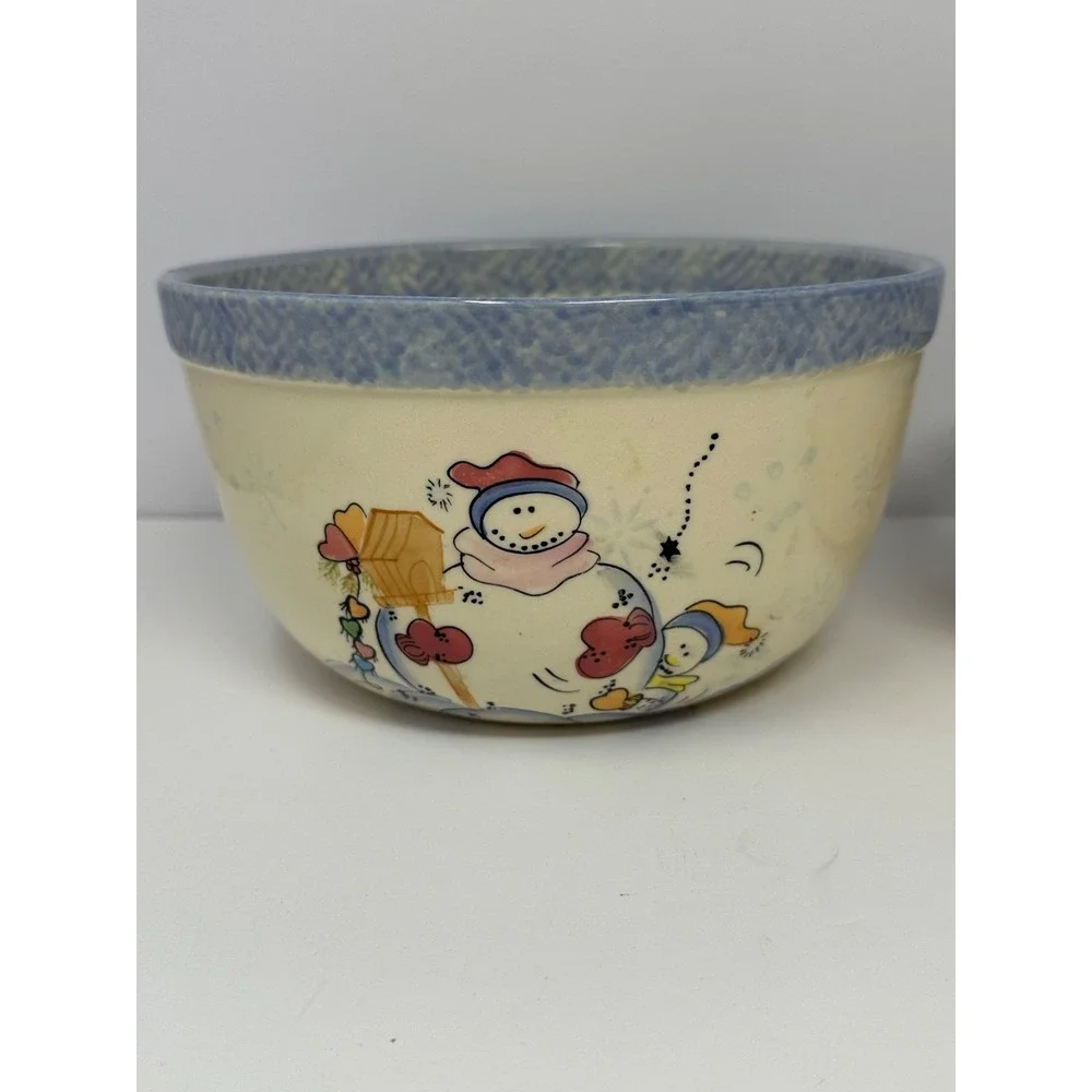Vital Unit Ceramic Snowman Nesting Mixing Bowls Set Of 3 Christmas U0